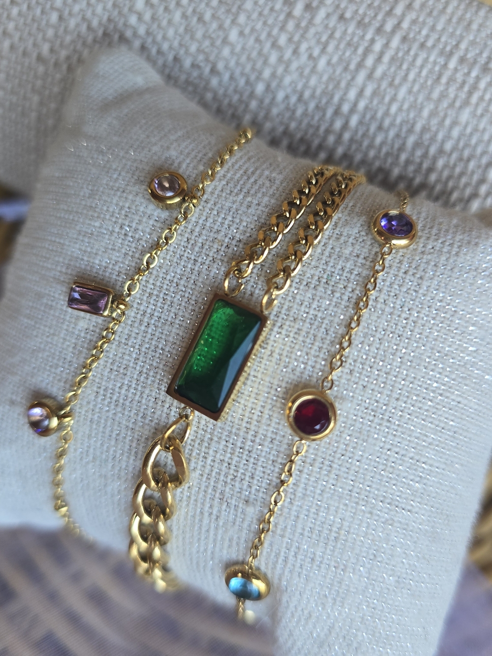 NWOT Gold-tone Stack Of 3 Multi-Stone Bracelet Set